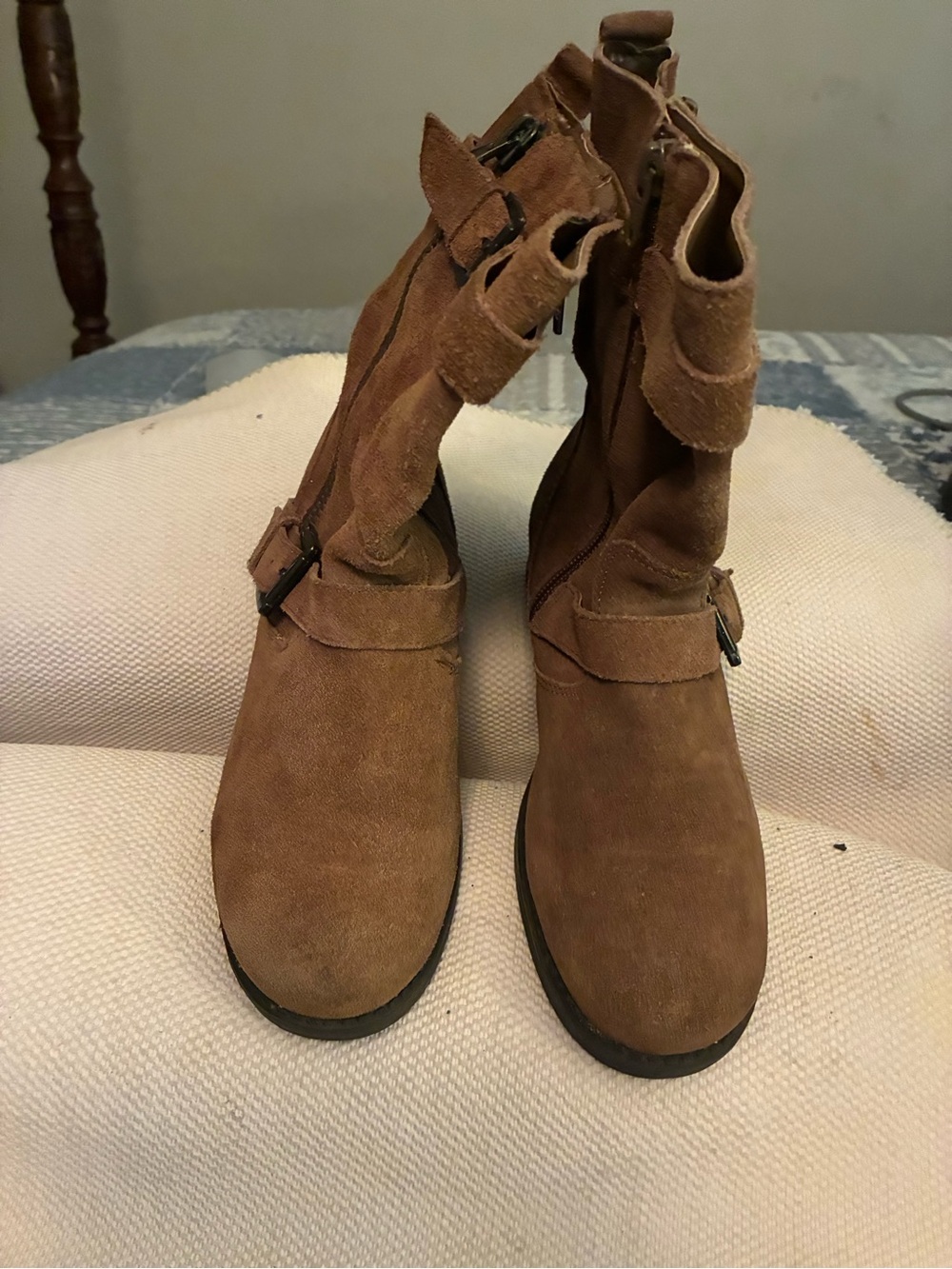 G.H.Bass Suede Buckle Moto Ankle Boots in Brown slouchy style